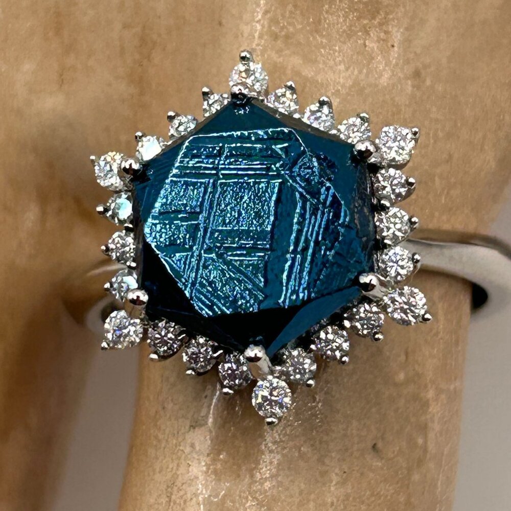 NEW Marvelous Meteorite and Moissanite 0.30 ctw Blue Moon Ring! Size 7